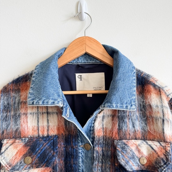 ANTHROPOLOGIE • Pilcro Plaid Denim Mix Jacket in Blue Morif • XS - Picture 5 of 16